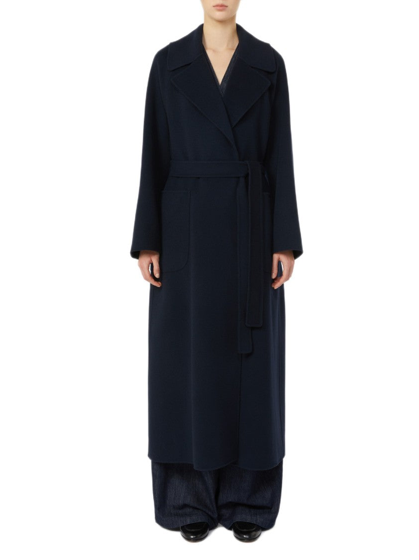 Max Mara Long Black Wool Coat With Wide Notched Lapel