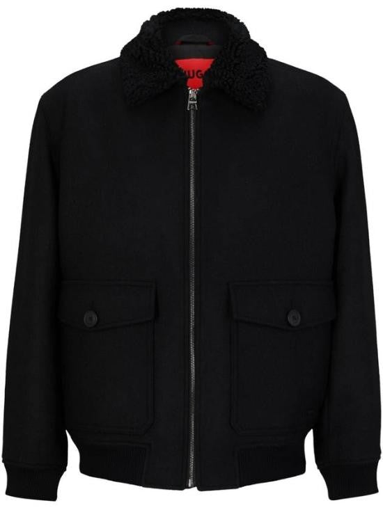 Hugo Boss Classic Black Jacket With Structured Silhouette And Cozy Collar