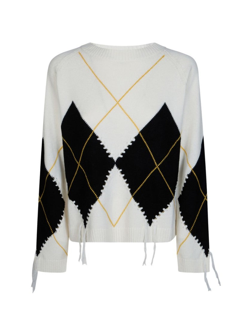 Pinko Multicolor Cropped Argyle Distressed Sweater