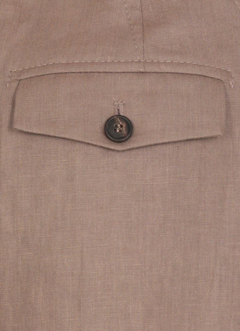 Brunello Cucinelli Brown High-Waisted Linen Pants With Belt