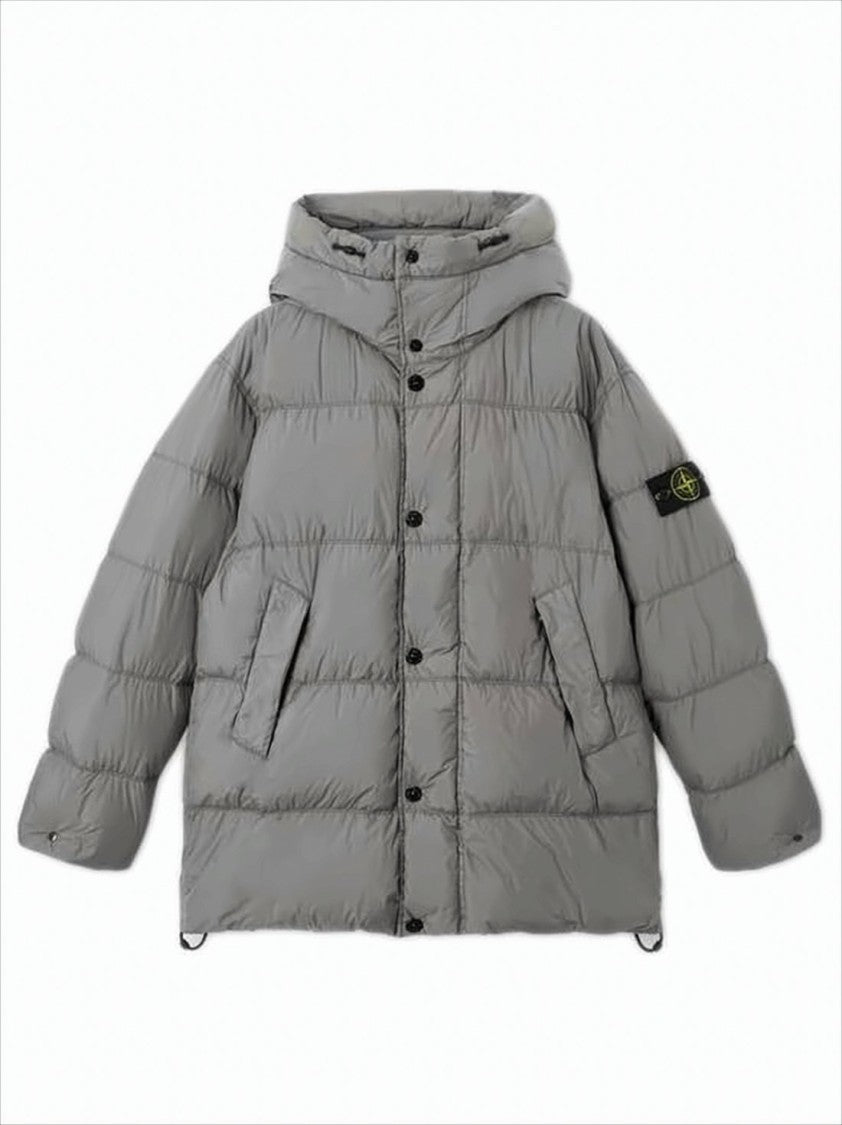 Stone Island Quilted Hooded Down Jacket With Angular Flap Pockets