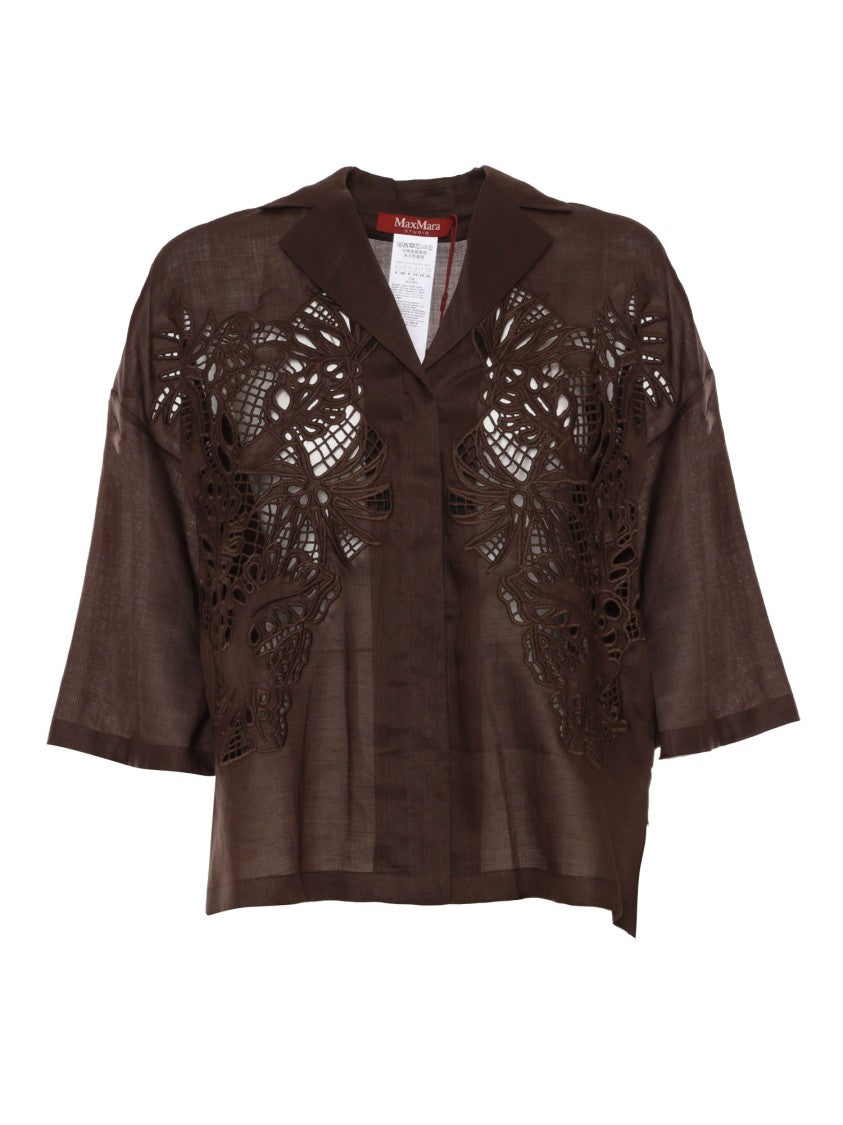 Max Mara Cropped Lace-Embroidery Legno Jacket In Lightweight Ramie