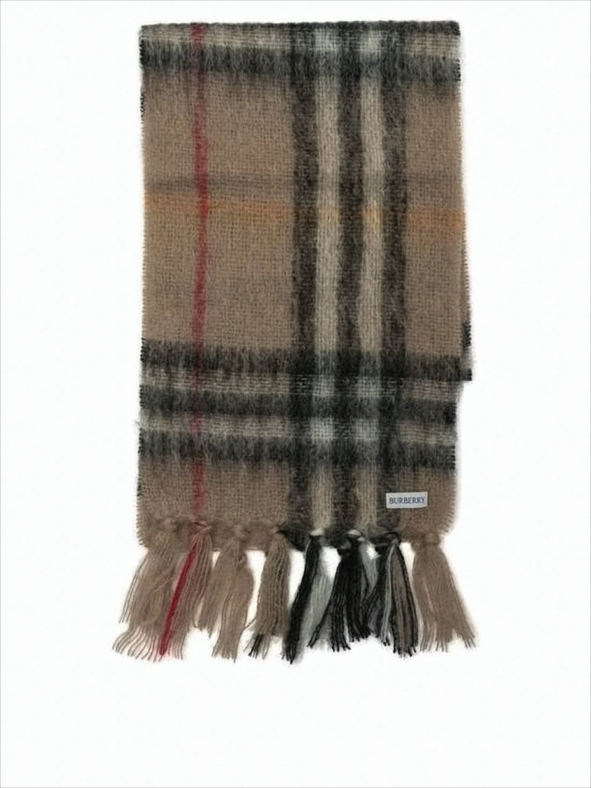 Burberry Fringed Beige Scarf With Classic Check Pattern