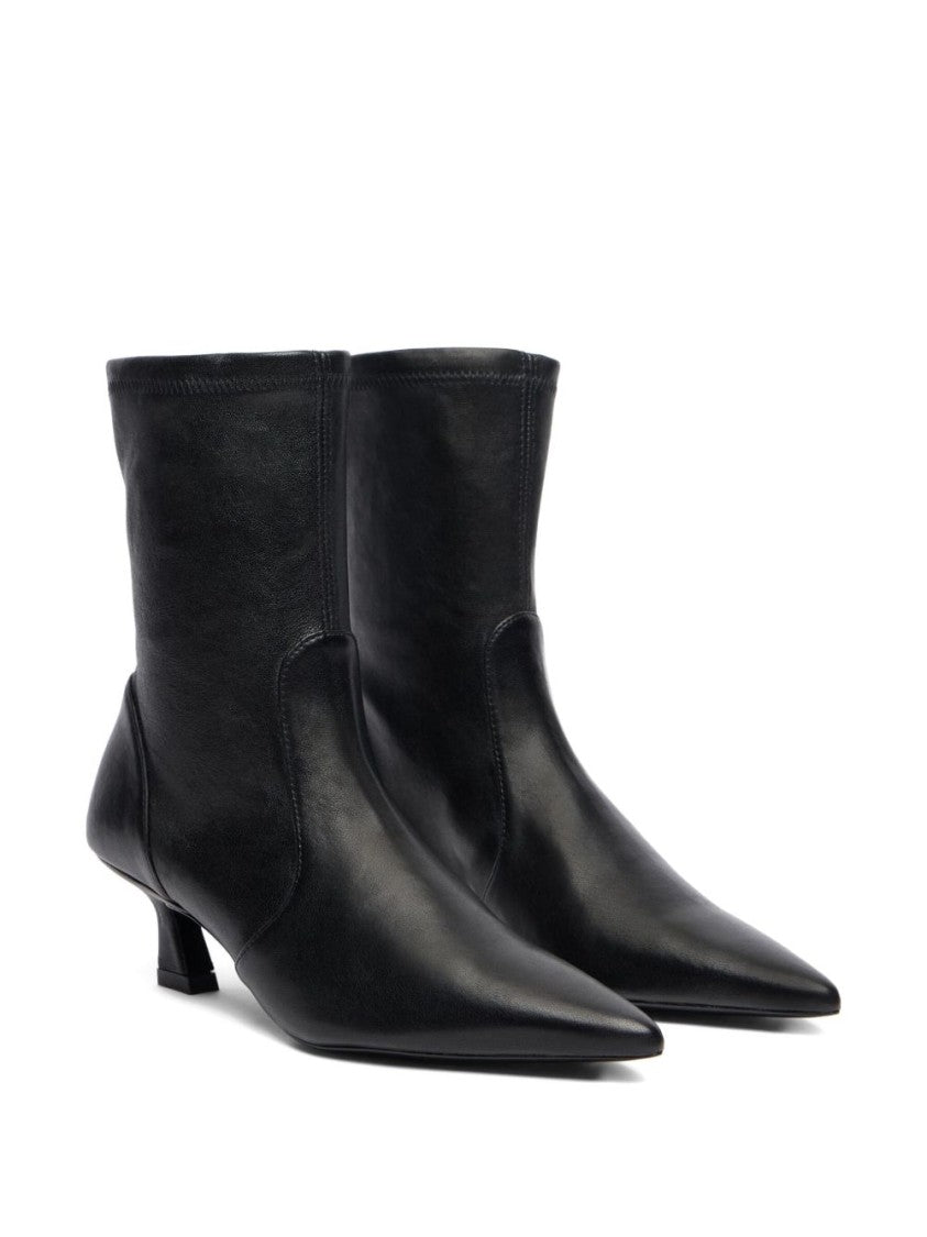 Stuart Weitzman Black Pointed Toe Sculpted Kitten Heel Boots