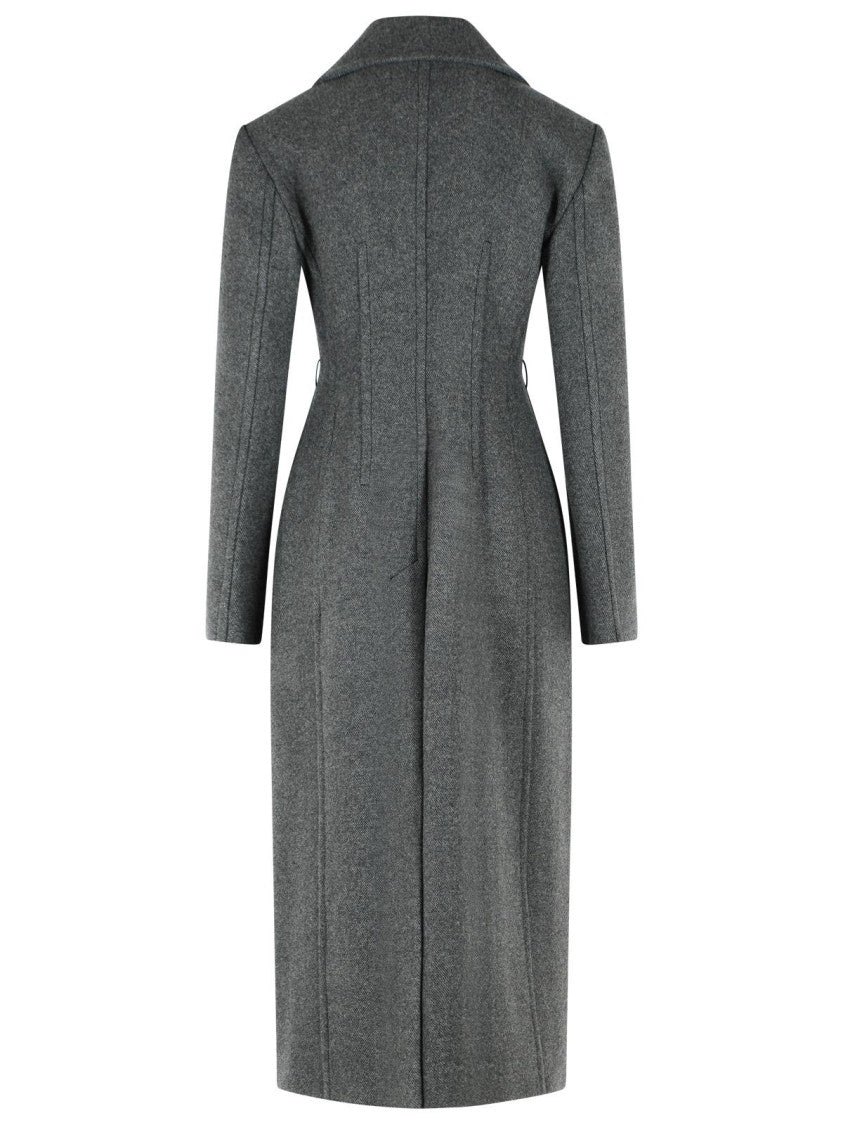 Sportmax Tailored Long Coat In Chevron-Effect Wool