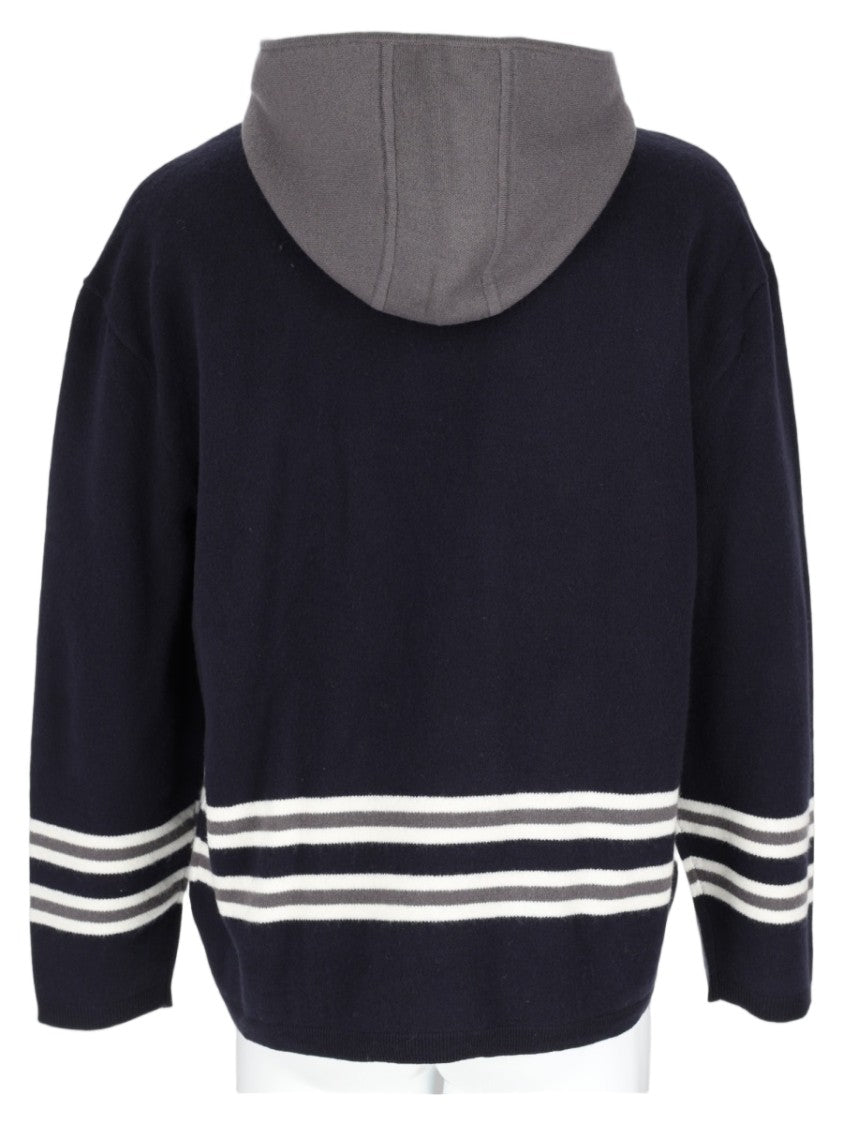 Emporio Armani Navy Blue Hooded Sweater With Striped Detailing
