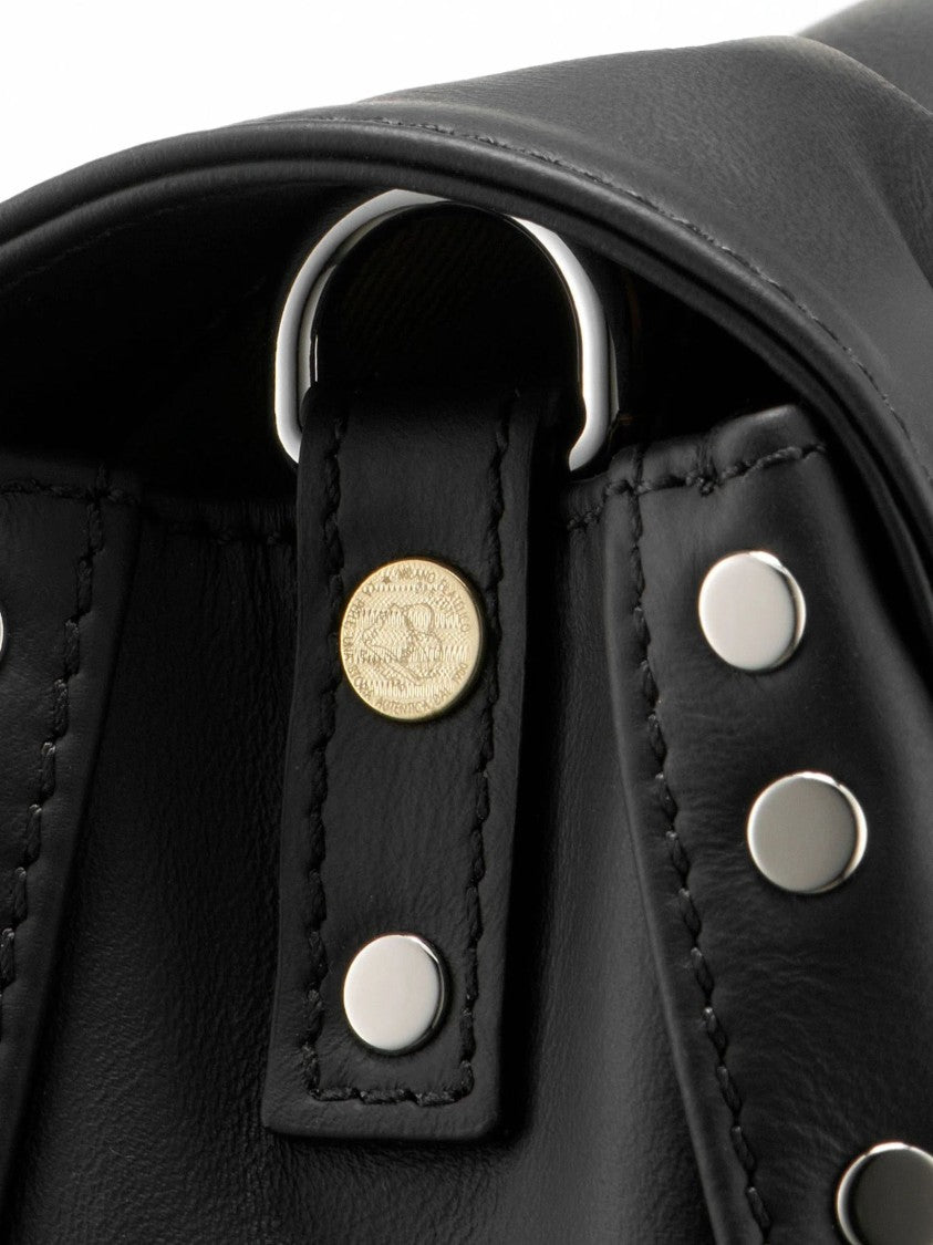 Zanellato Black Structured Silver-Tone Hardware Studded Handbag
