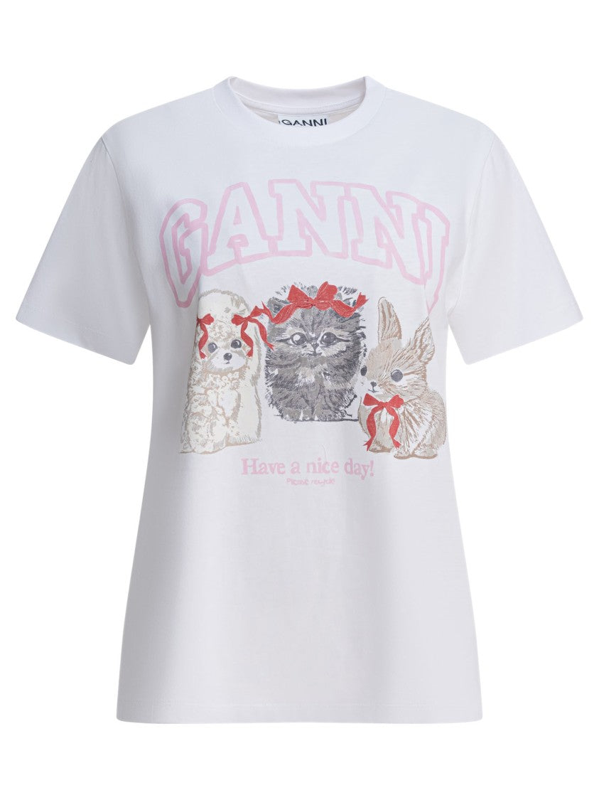 Ganni "Cute Animals" T-Shirt In Cotton