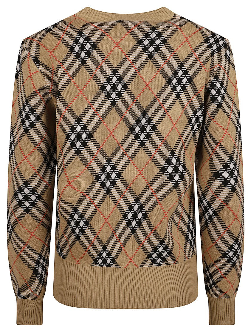 Burberry Plaid Crewneck Sweater With Ribbed Trims