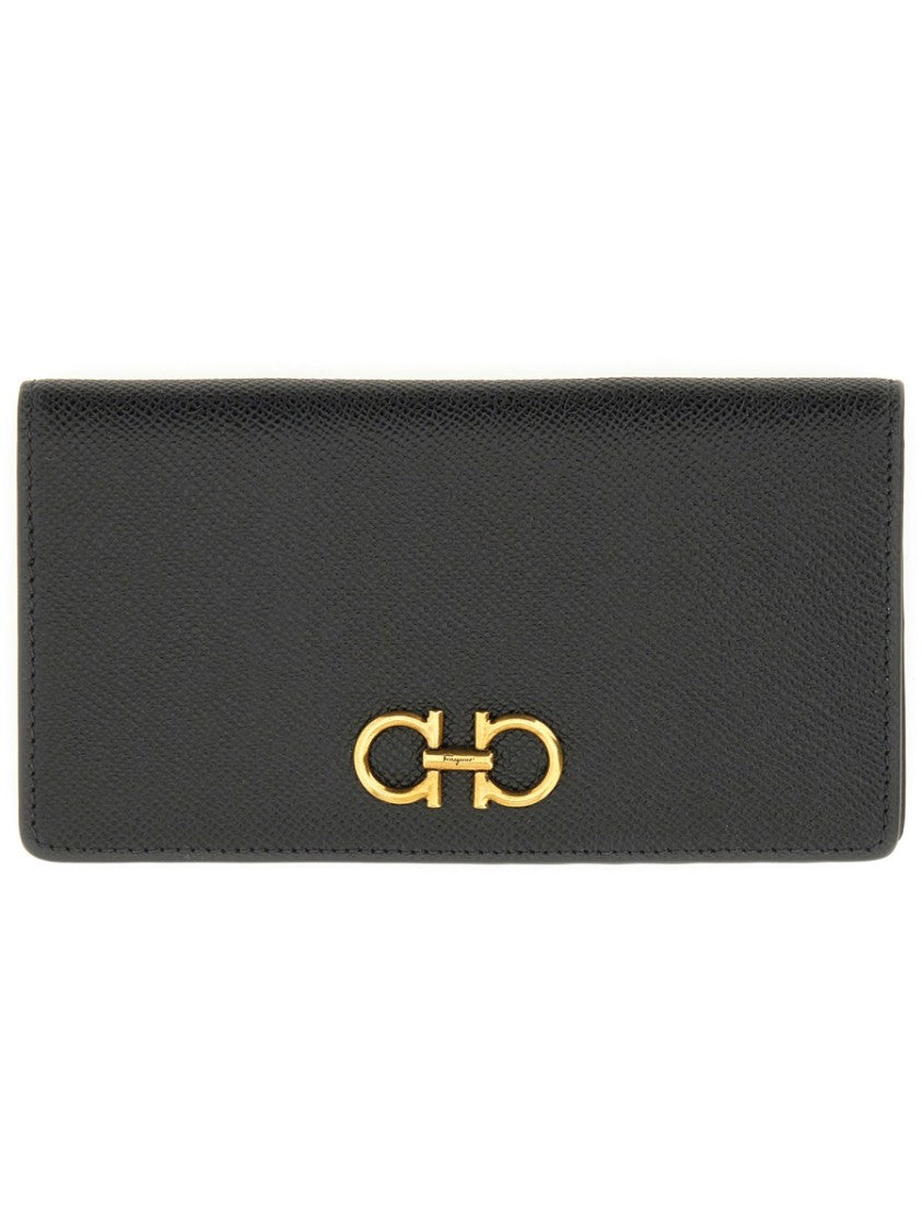Ferragamo Textured Leather Wallet With Gold-Tone Gancini Logo