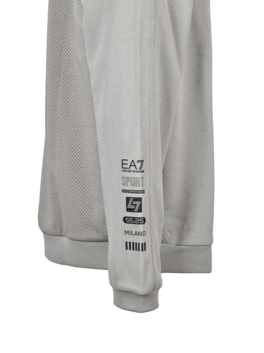 Ea7 Emporio Armani Sage Green Mesh Cotton-Blend Sweatshirt