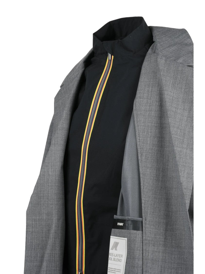 K-Way Grey Jorance Removable Vest Wool-Blend Coat