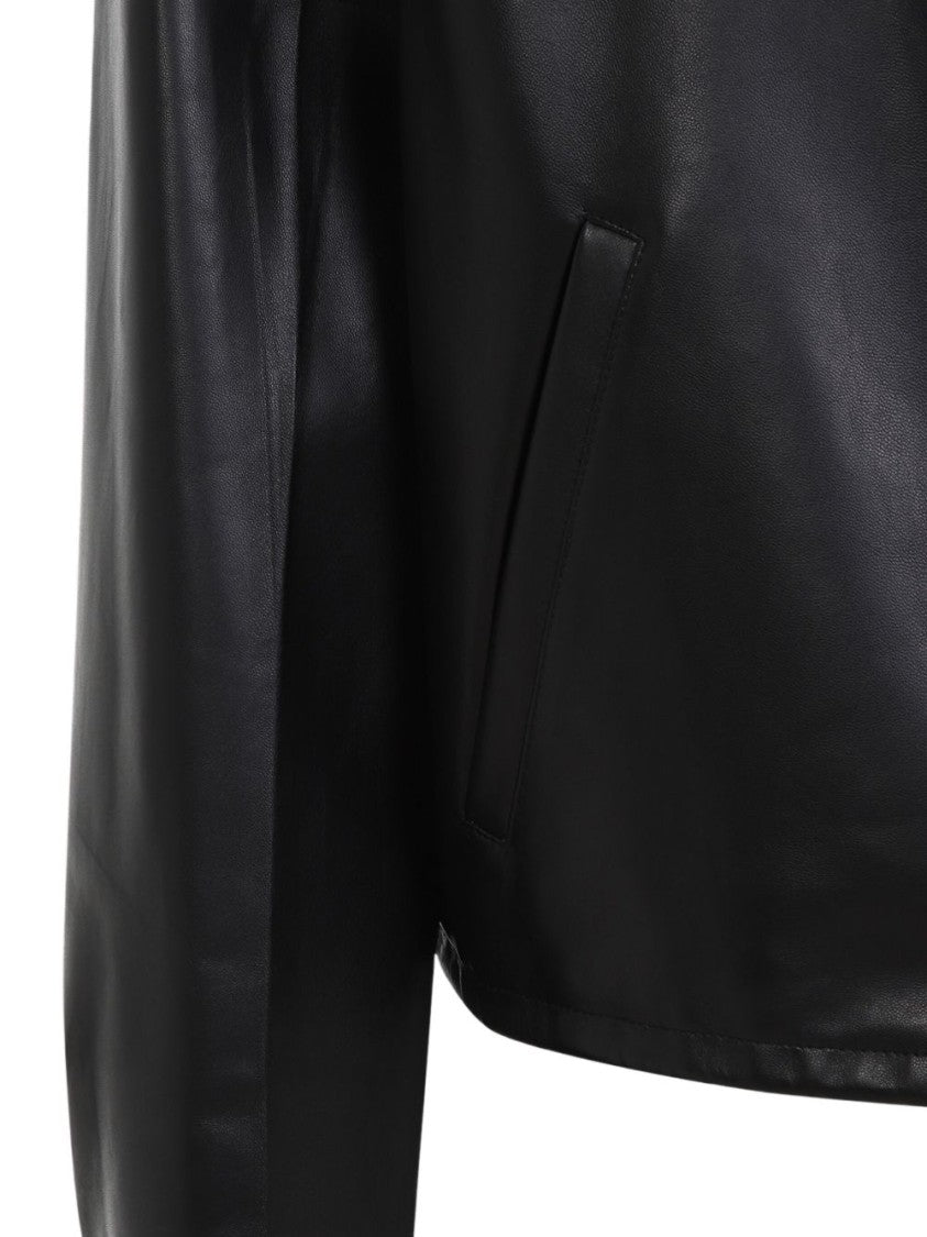 Prada Cropped Black Leather Coat With Design