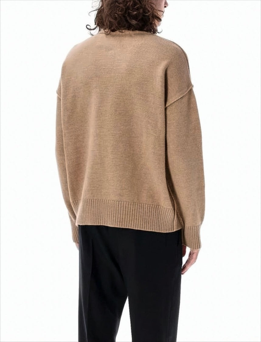 Ami Paris Brown Wool Turtleneck Sweater With Dropped Shoulders