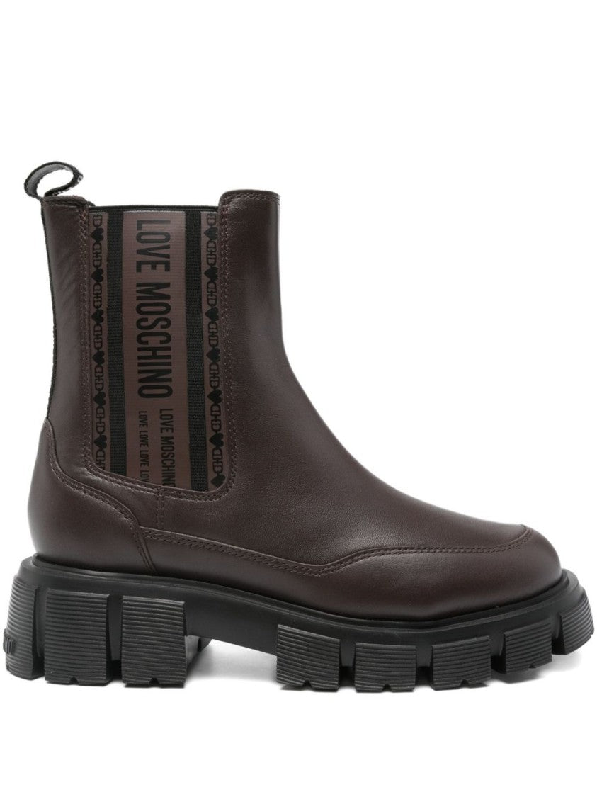 Love Moschino Brown Leather Ankle Boots