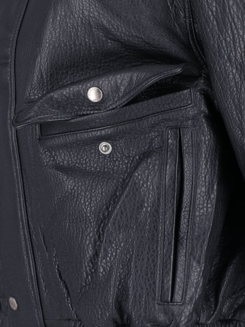 Dunst Black Hammered Lambskin Structured-Collar Leather Jacket