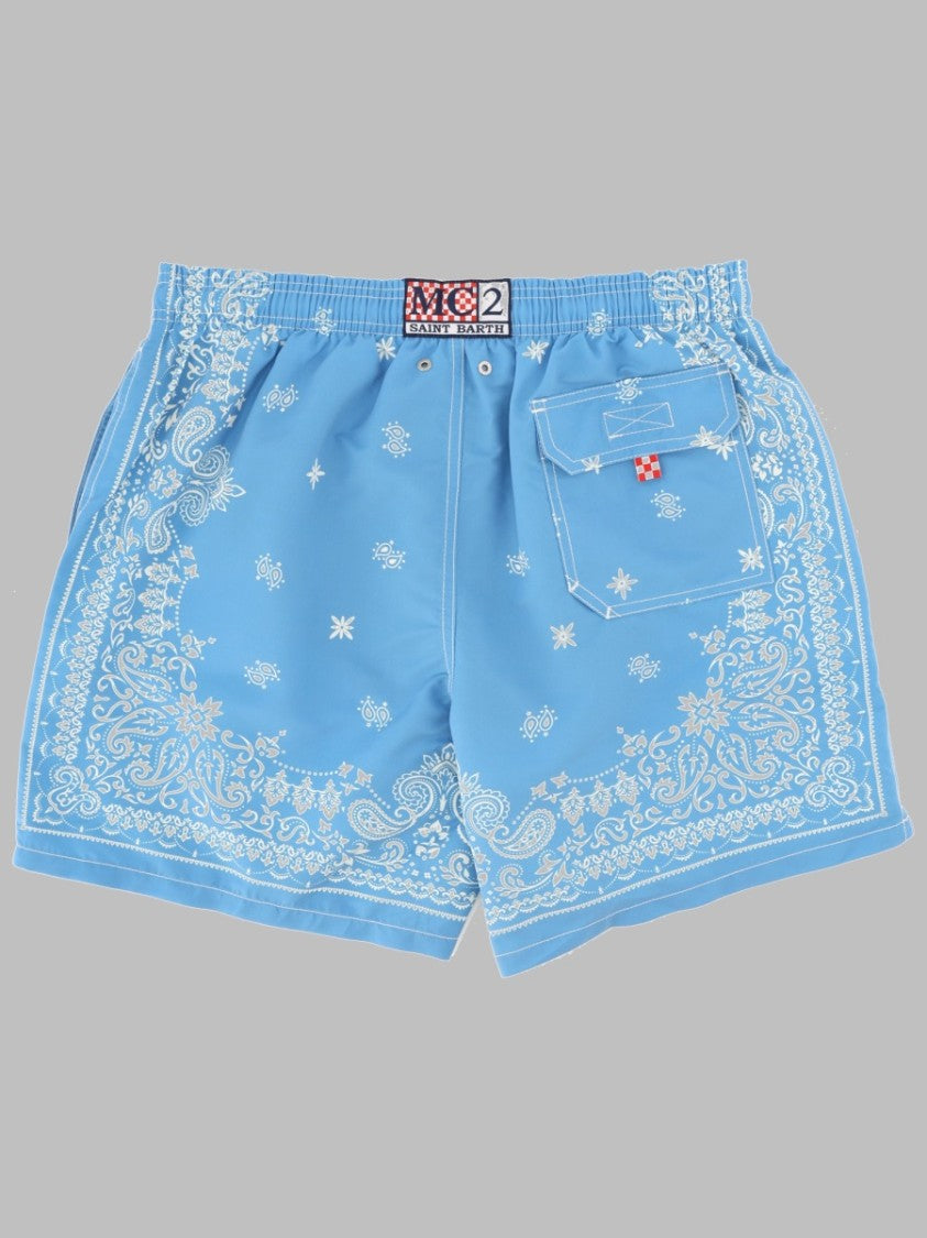 Mc2 Saint Barth Light Blue Paisley Flap Pocket Swim Shorts