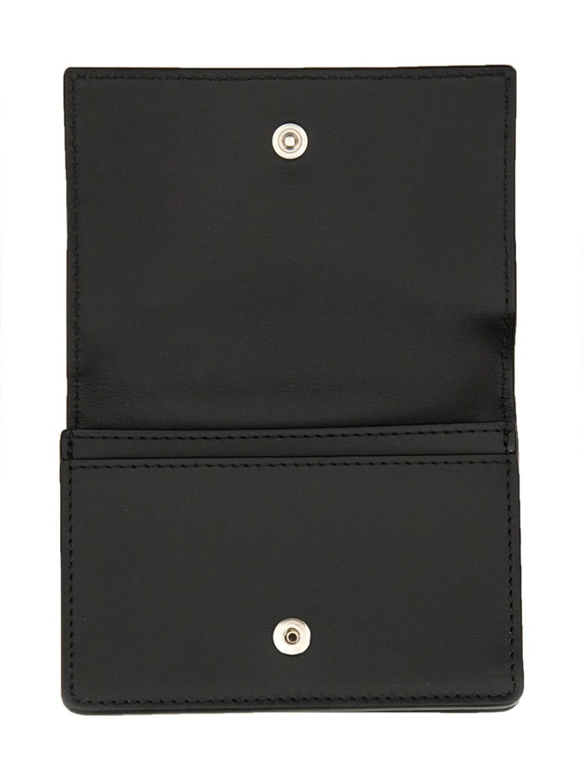 Bottega Veneta Woven Leather Card Holder With Snap Button Closure
