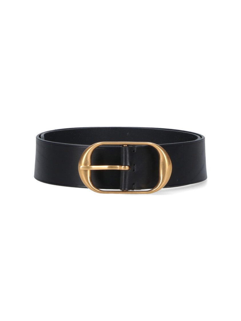 Nili Lotan Wide Strap Black Belt With Oval Gold Buckle