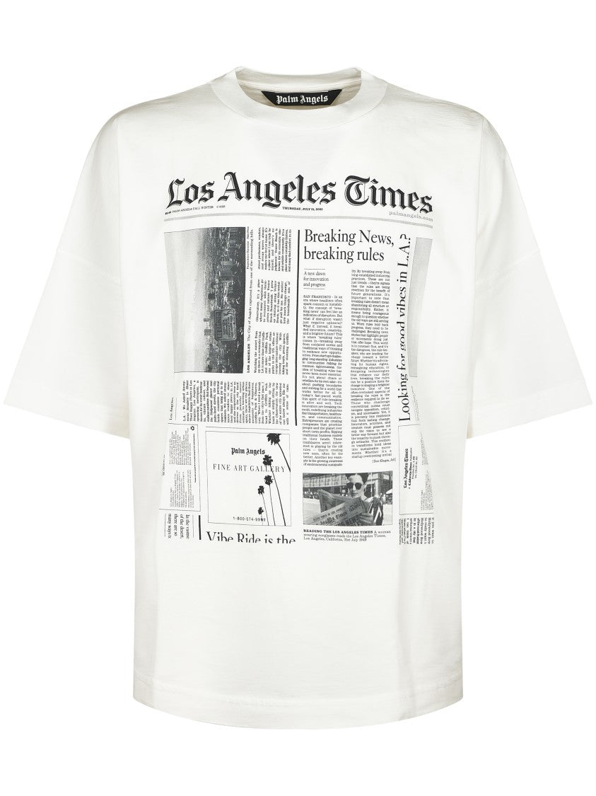 Palm Angels Oversized Newspaper Print T-Shirt With Contrasting Graphic