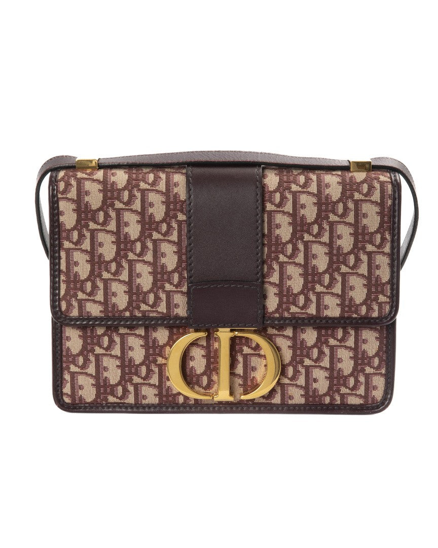 Dior Medium Oblique Canvas Shoulder Bag With Bordeaux Leather Accents