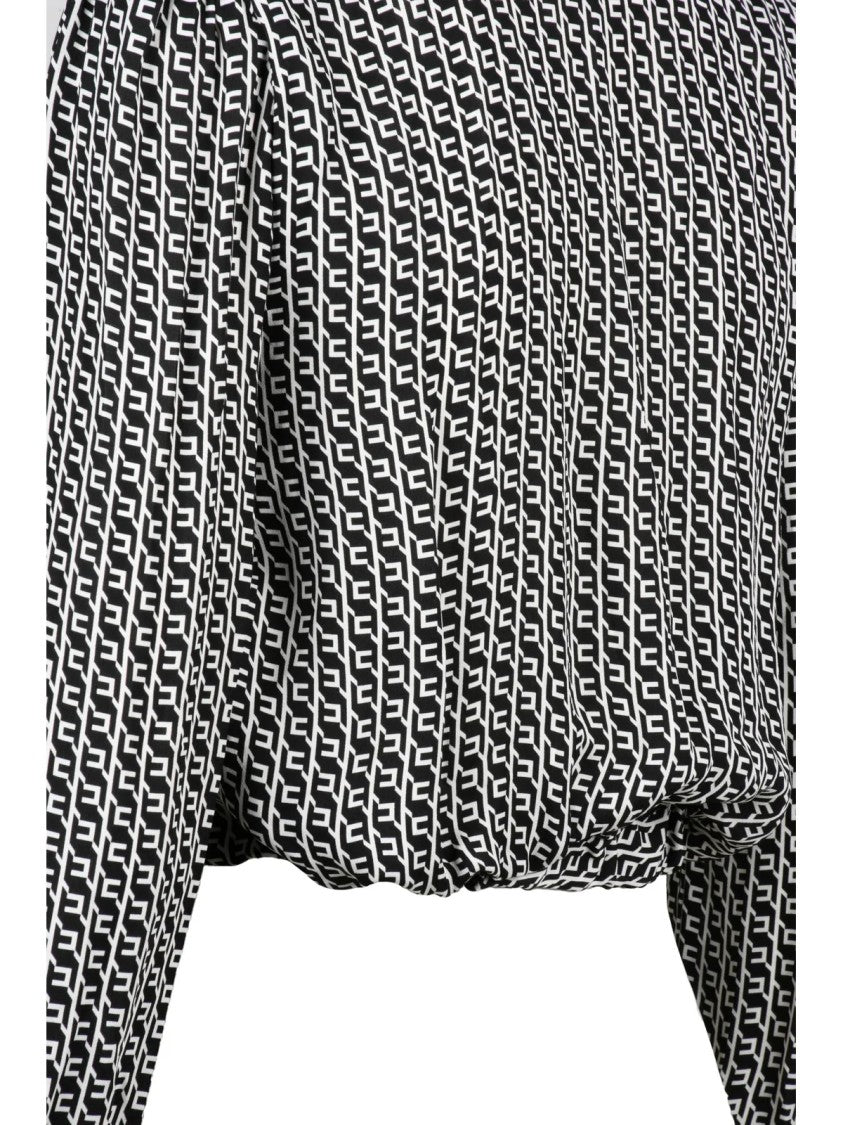 Elisabetta Franchi Black/White Geometric Wrap Viscose Blouse