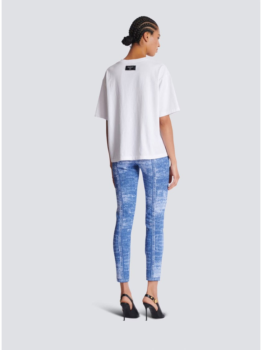 Balmain White T-Shirt Graphic Lip Cotton T-Shirt