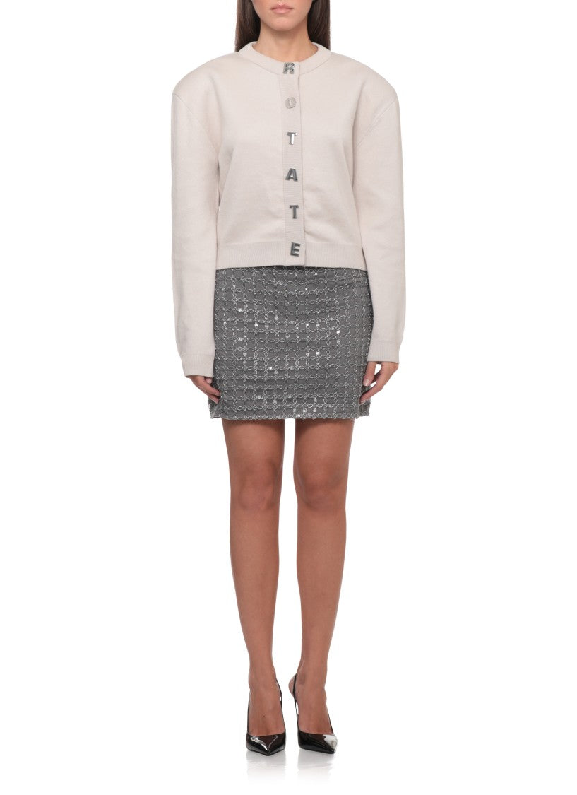 Rotate Structured Cropped Cardigan With Padded Shoulder Pads