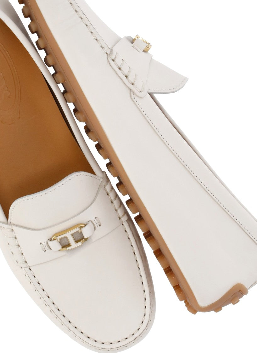 Tod's Ivory Front Metal Logo Loafers