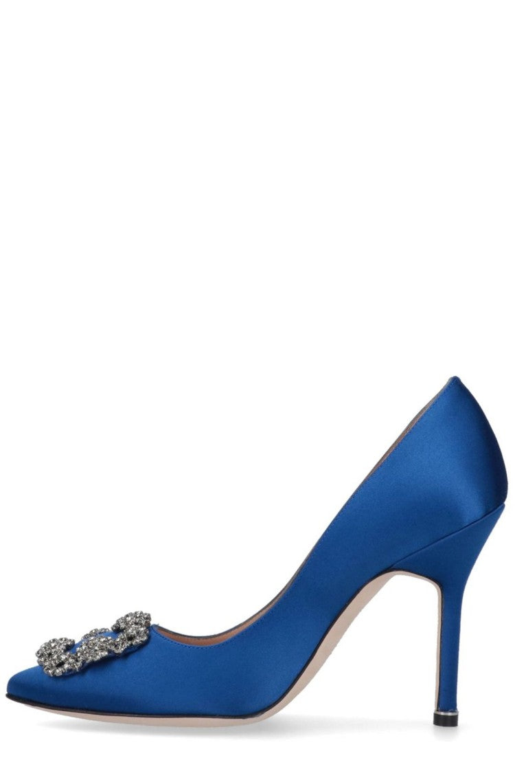 Manolo Blahnik Pointed-Toe Mid-Height Stiletto Pumps With Decorative Embellishment