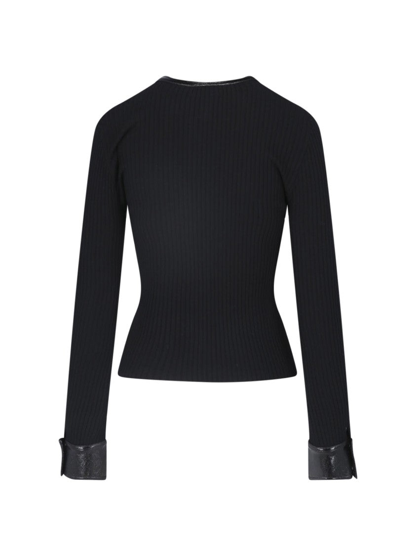 Courrèges Black Vinyl Detail Ribbed Viscose Cardigan