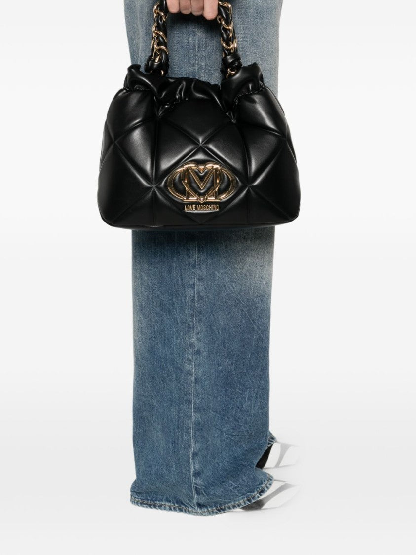 Love Moschino Quilted Black Handbag With Gold-Chain Accents
