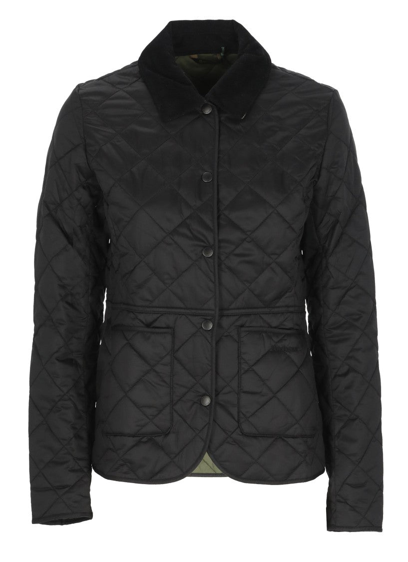 Barbour Black Deveron Quilted Corduroy-Collar Jacket