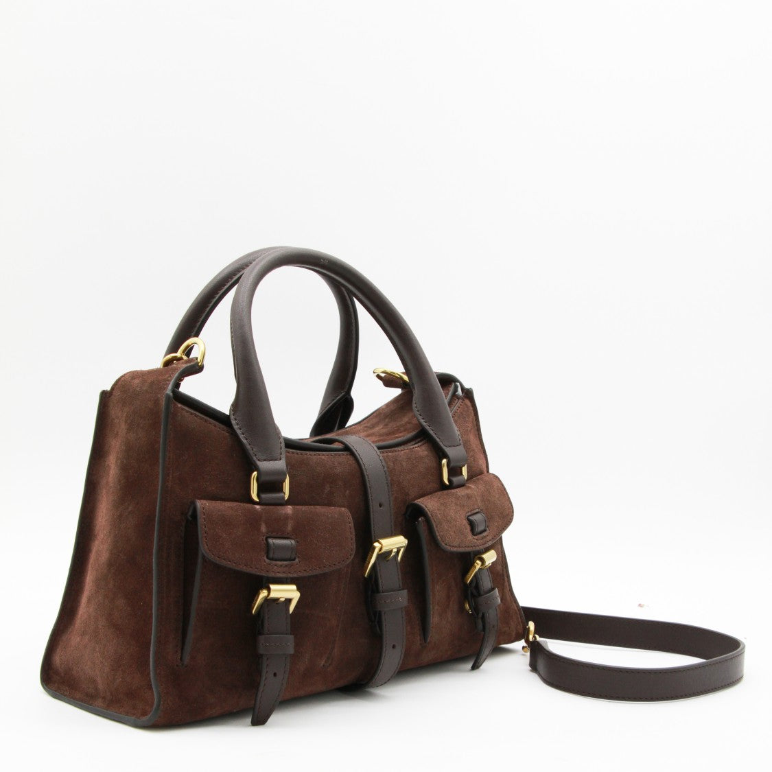 Mulberry Structured Brown Suede Handbag With Gold-Tone Hardware And Versatile Design