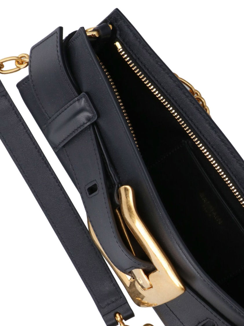 Balmain Black Anthem Calf Leather Chain Clutch
