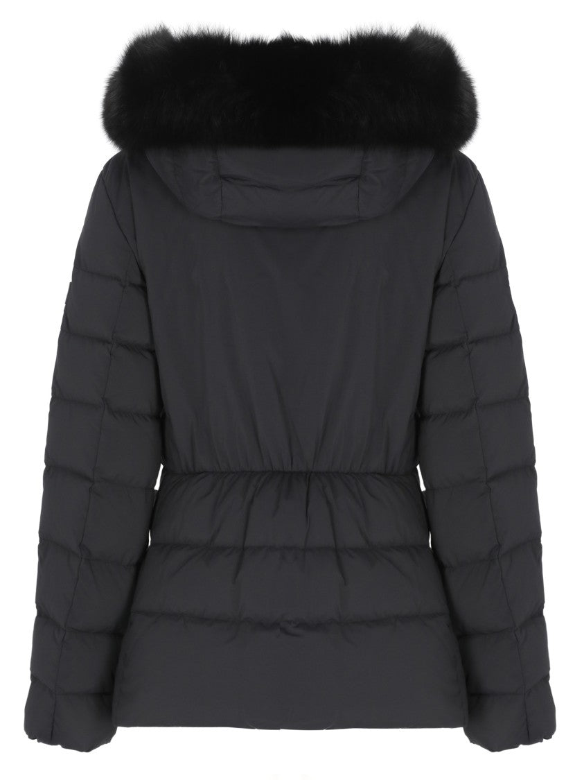 Peuterey Black Turmalet Fox Fur Hood Quilted Down Jacket