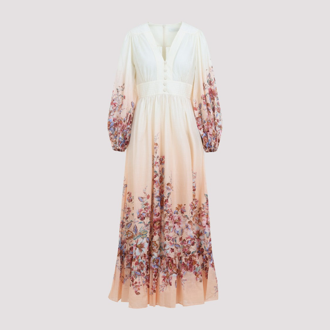 Zimmermann Ivory White Floral Cotton Awaken Plunge Maxi Dress