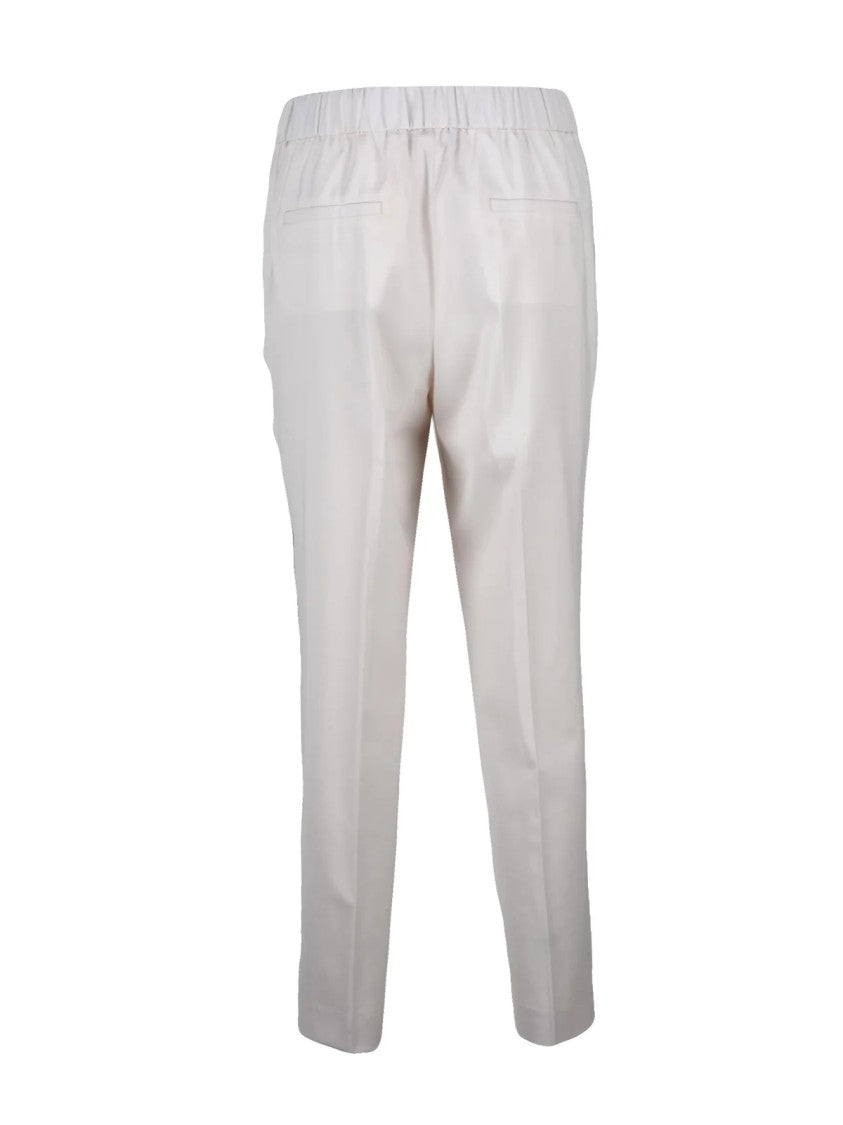 Peserico White Stretch Virgin Wool Embroidered Formal Pants
