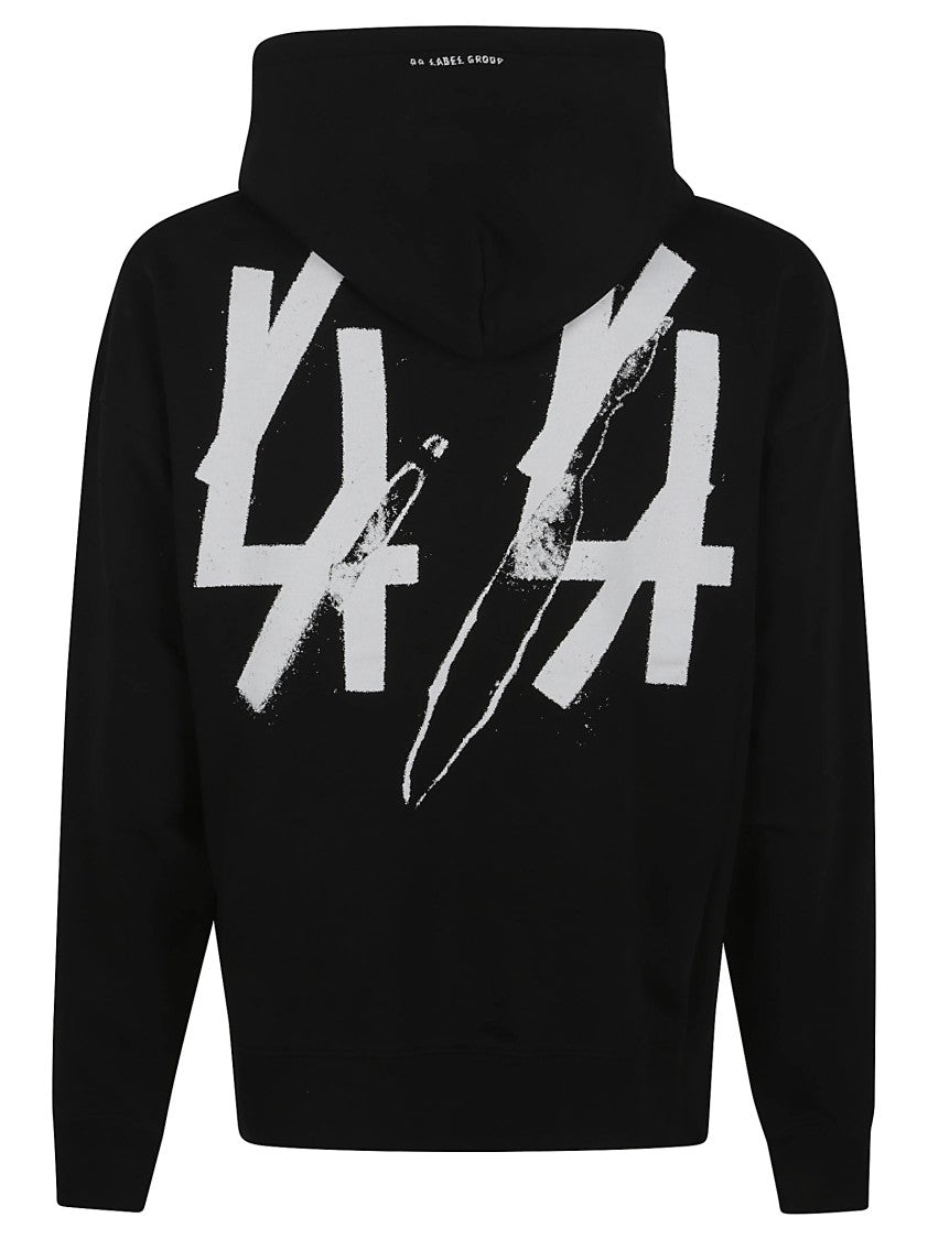 44 Label Group Faded Gen Graphically Printed Black Hoodie With Drawstring