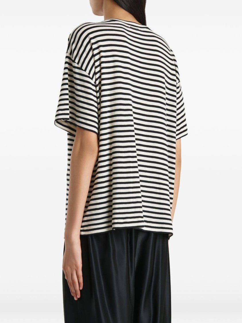 Khaite White Short-Sleeve Striped Ny T-Shirt