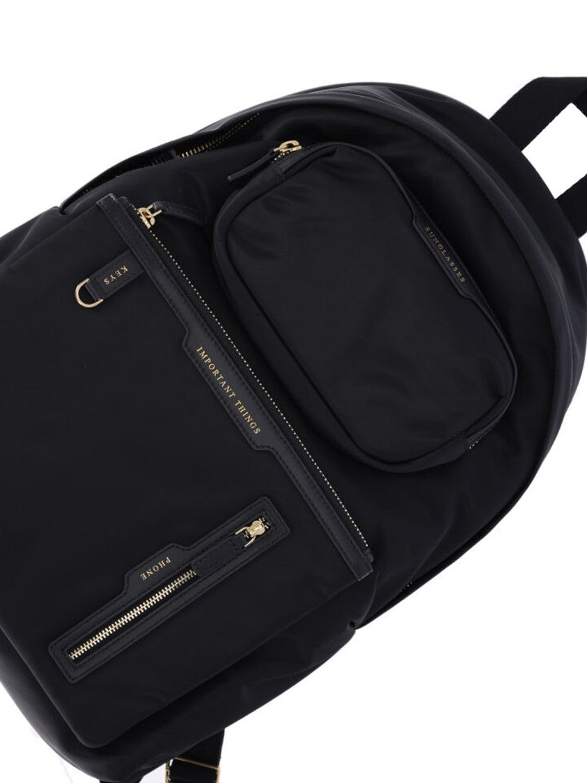 Anya Hindmarch Black Nylon Travel Backpack With Leather Accents