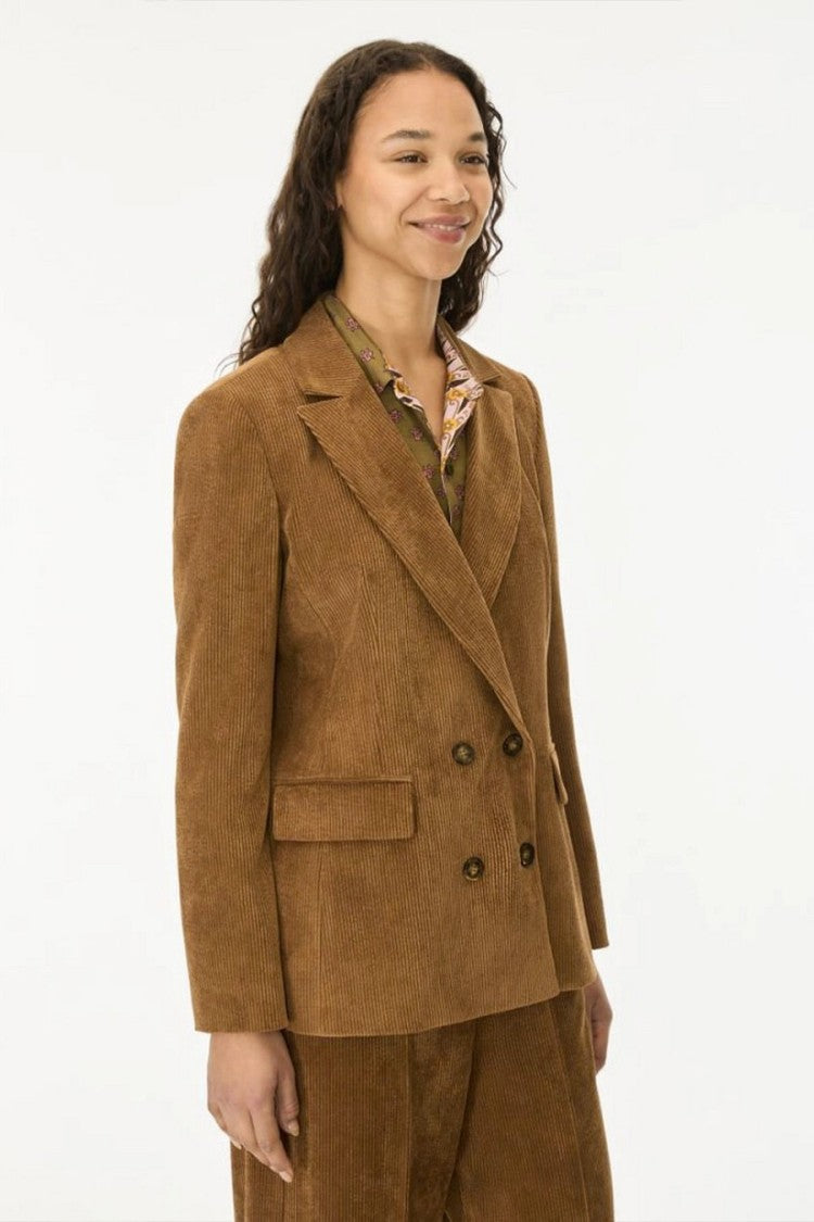 I Blues Camel Fine-Rib Double-Breasted Coat