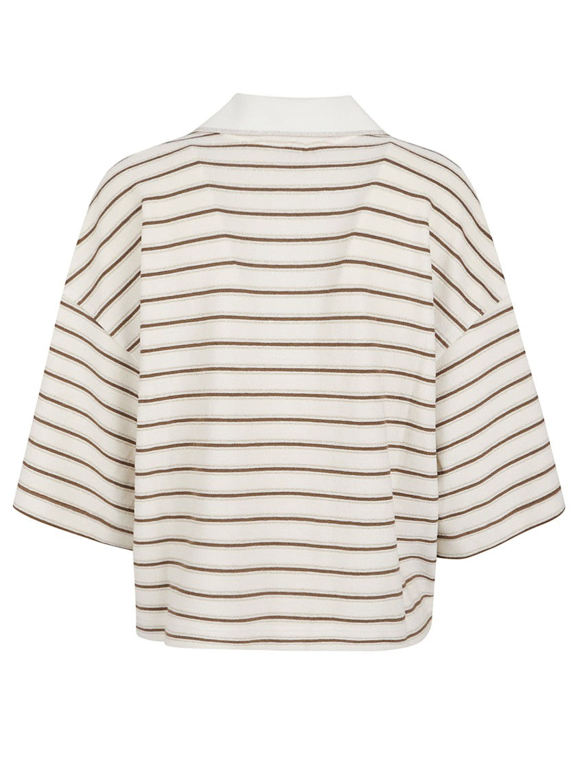 Brunello Cucinelli Cropped Top With Horizontal Stripes And Open Collar