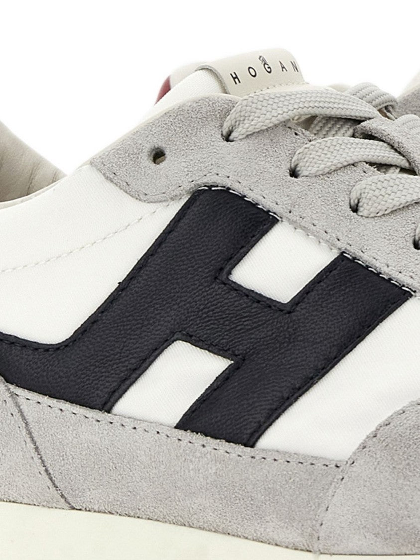 Hogan Light Grey Suede And Fabric Flat Shoes