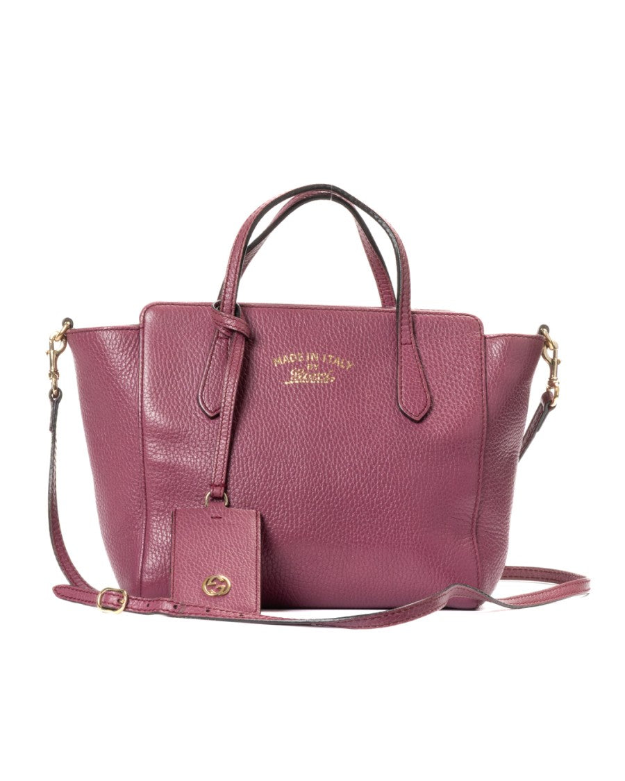 Gucci Small Tote Bag In Purple Grained Leather With Gold Hardware