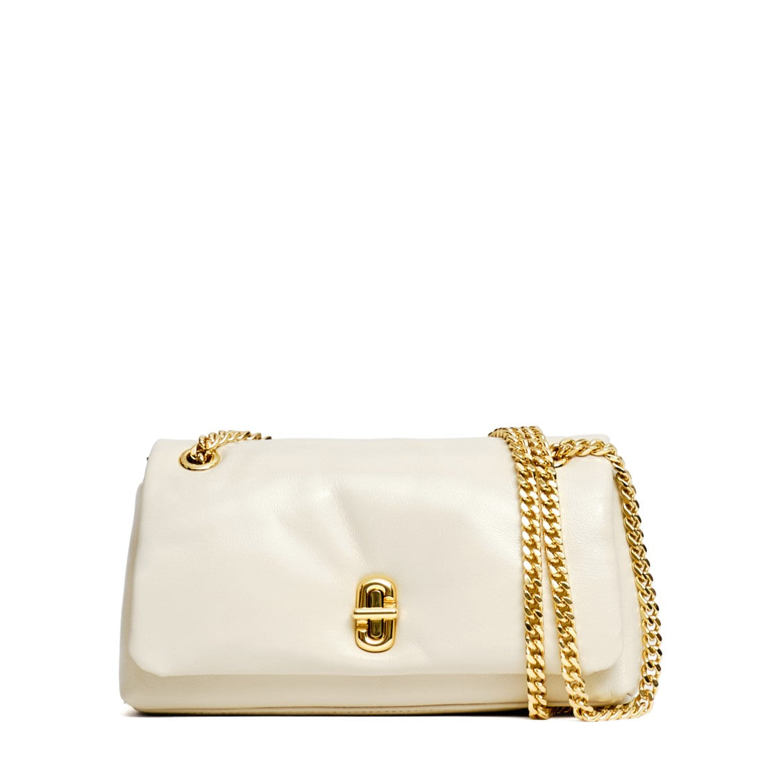 Marc Jacobs Compact White Lambskin Mini Bag With Gold-Tone Turnlock Closure