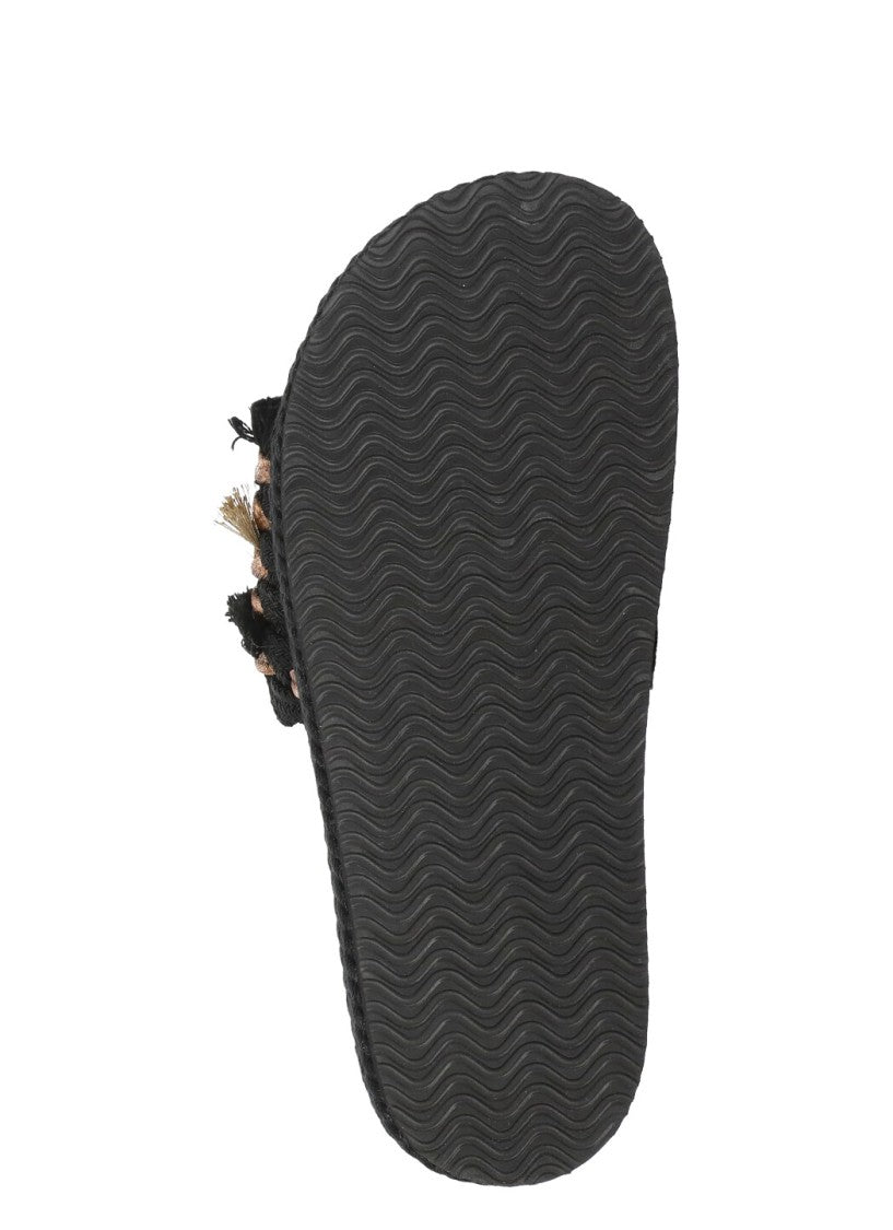 Mou Black Monoband Woven Band Fringes Sandals
