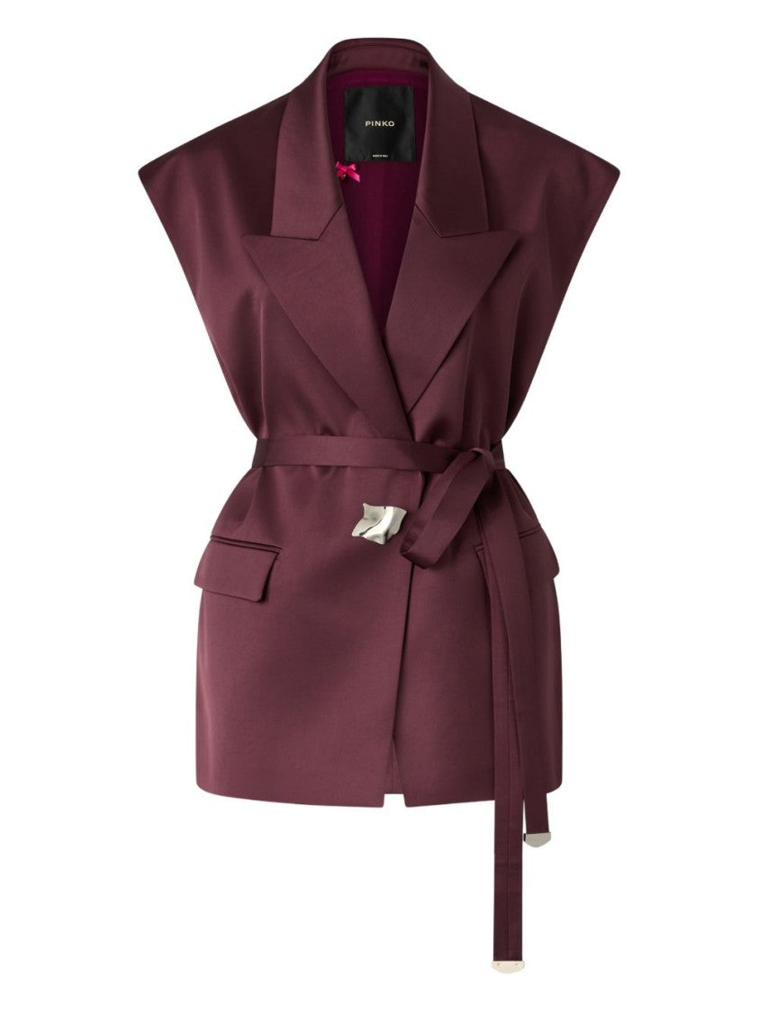 Pinko Structured Sleeveless Jacket With Wide Lapels And Belted Waist