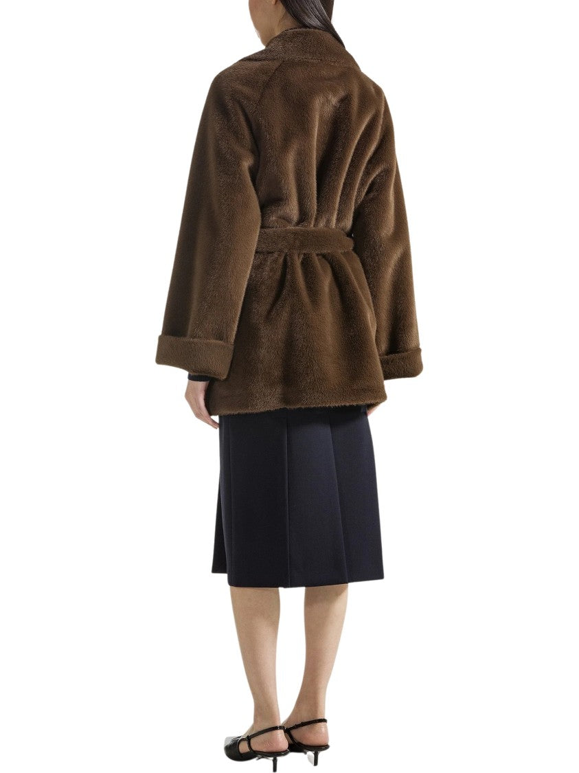 Seventy Plush Faux Fur Leather Belted Coat