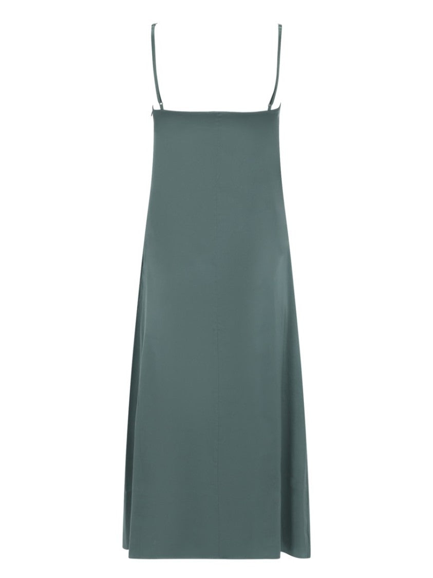 Acne Studios Satin Midi Dress With Ruffled Overlay And Lace Detail